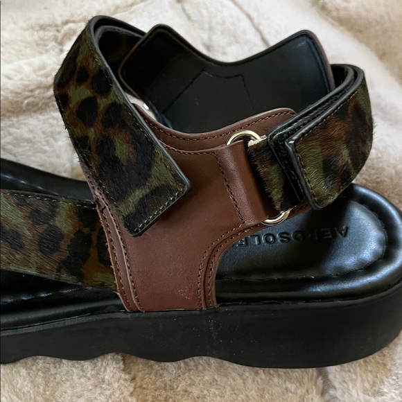 Aerosoles Wave Sandal in Green Leopard Calf Hair Sandals - Picture 4 of 8